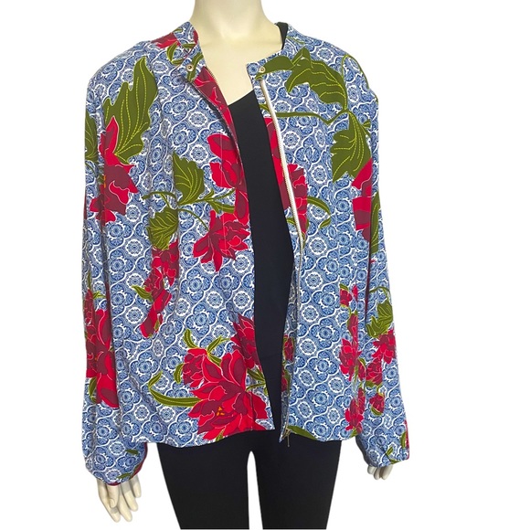 DG2 by Diane Gilman Jackets & Blazers - DG2 x DIANE GILMAN Blue Rose Floral Lightweight Zipper Jacket 3X